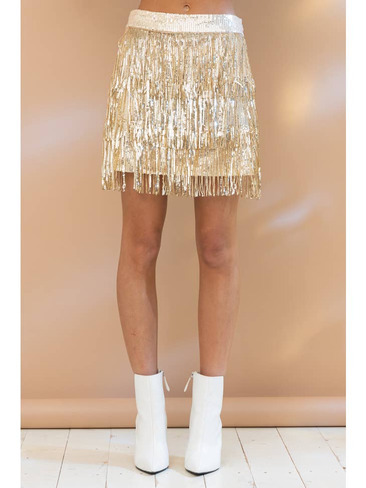 Sequin Fringe Mini Skirt