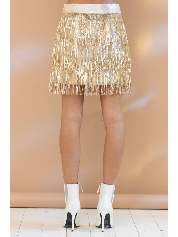Sequin Fringe Mini Skirt