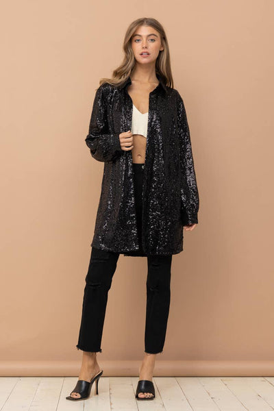 Sequin Button Up Shirt Dress