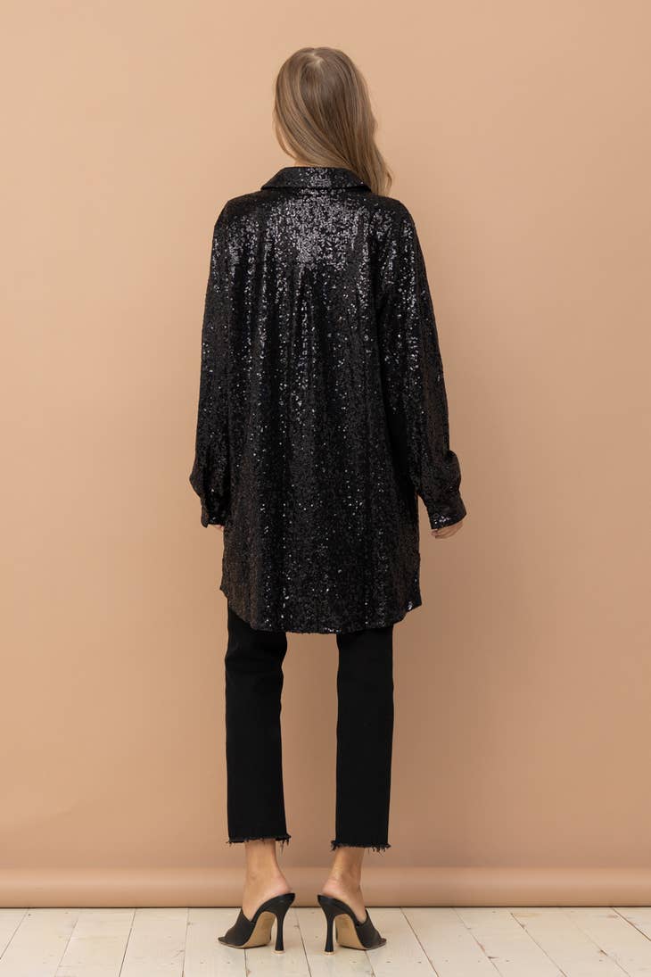 Sequin Button Up Shirt Dress