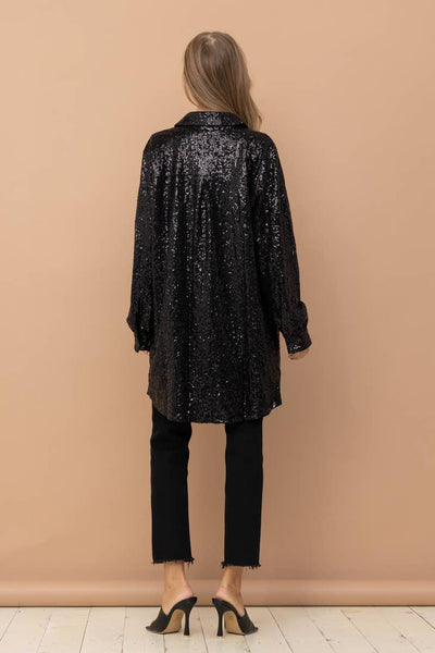 Sequin Button Up Shirt Dress