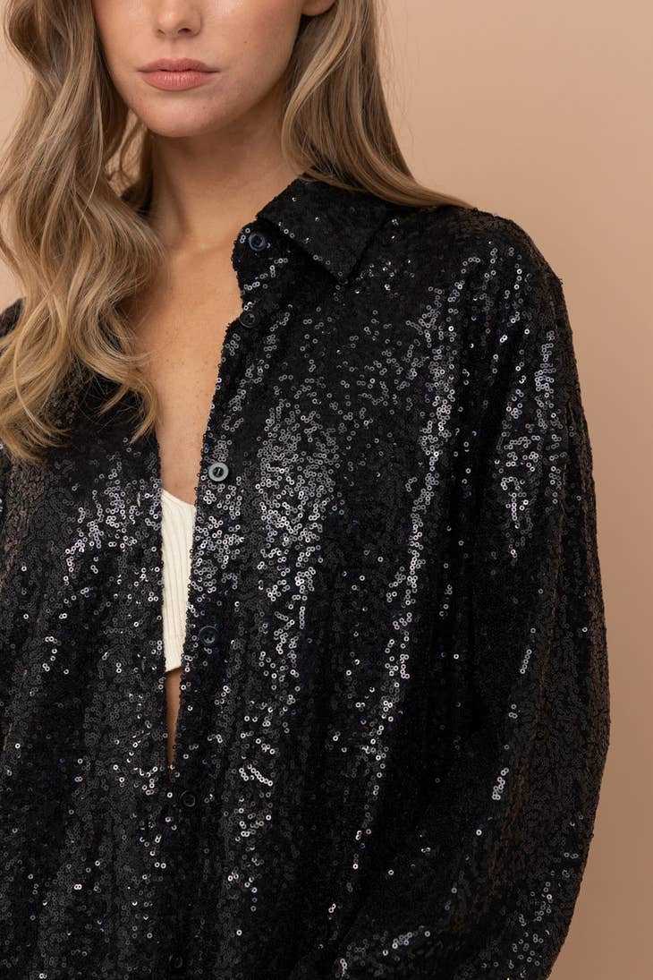 Sequin Button Up Shirt Dress