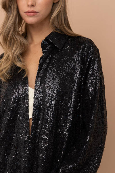 Sequin Button Up Shirt Dress