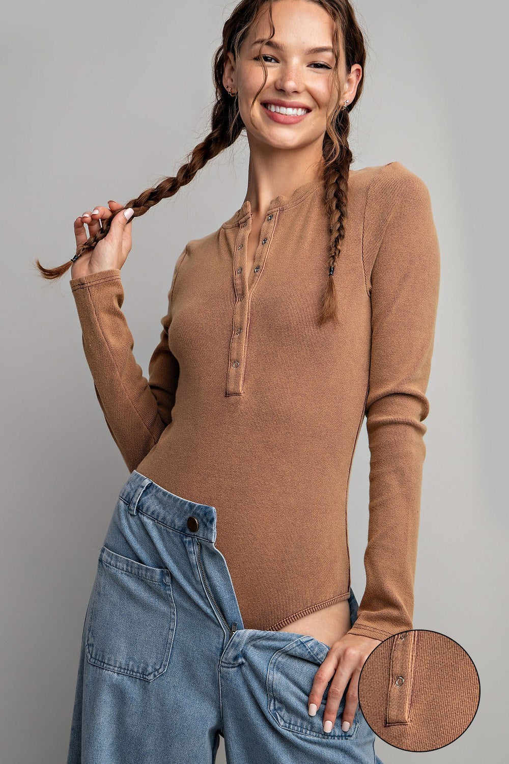 Mineral Washed Henley Bodysuit