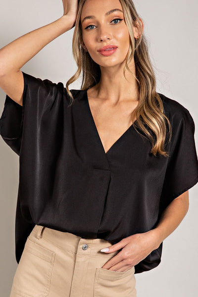Satin V Neck Blouse Top