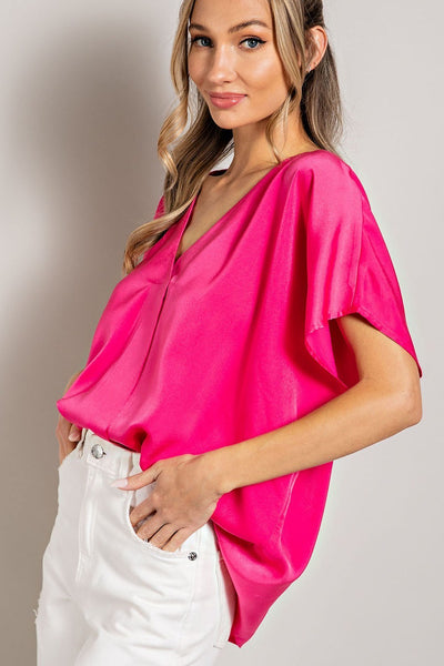 Satin V Neck Blouse Top
