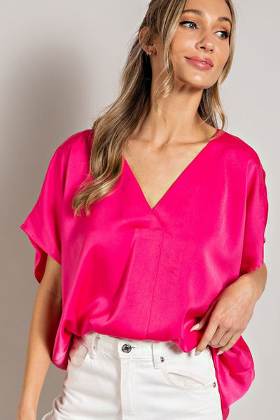 Satin V Neck Blouse Top