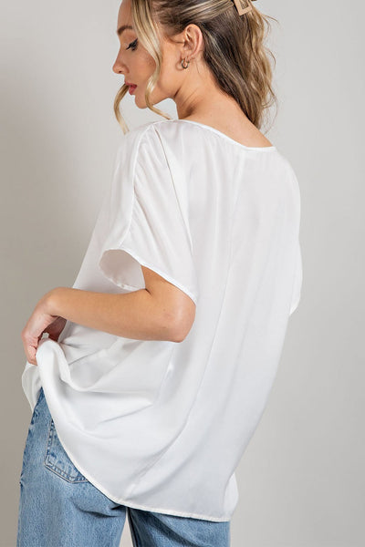 Satin V Neck Blouse Top