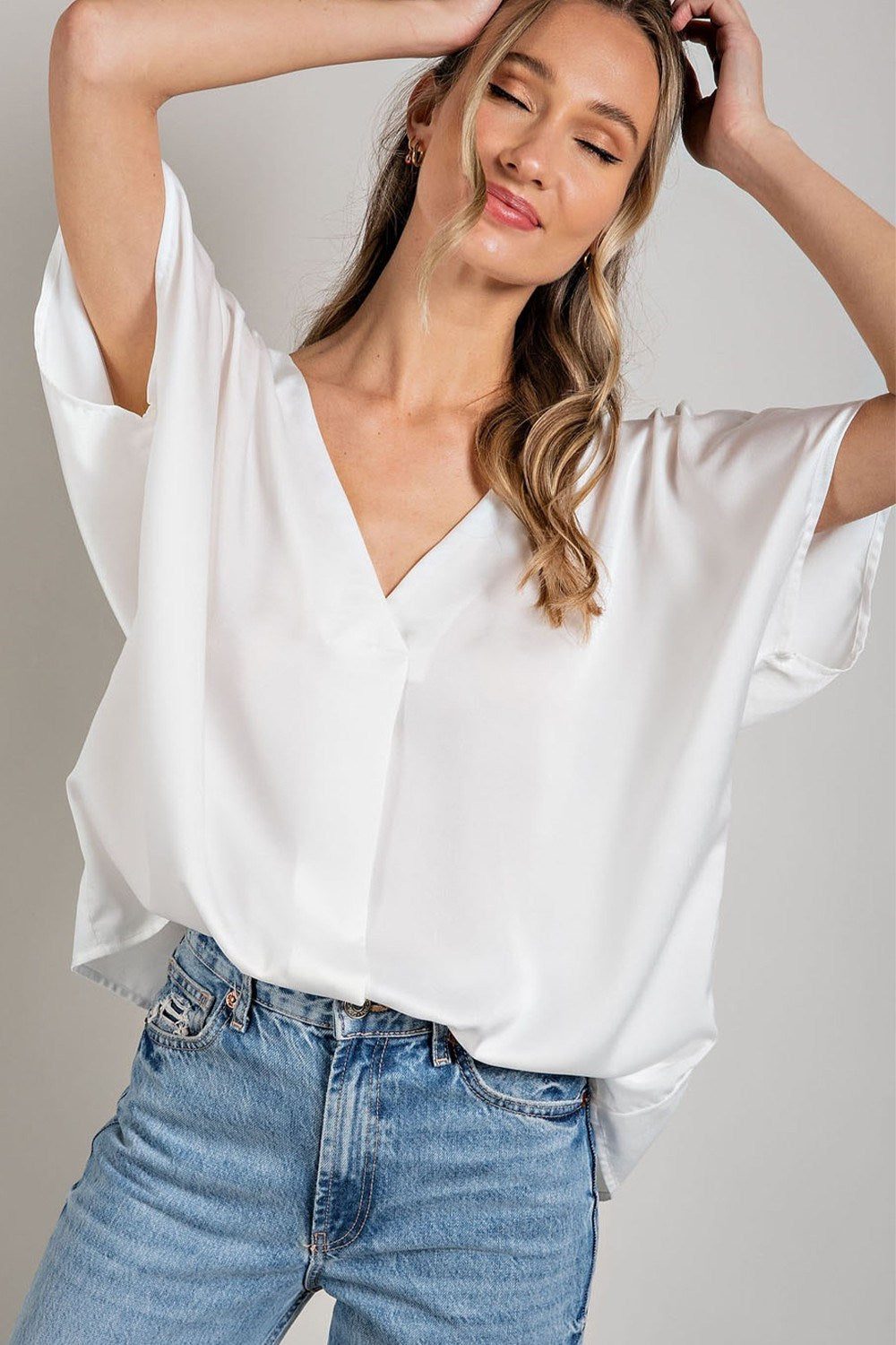 Satin V Neck Blouse Top