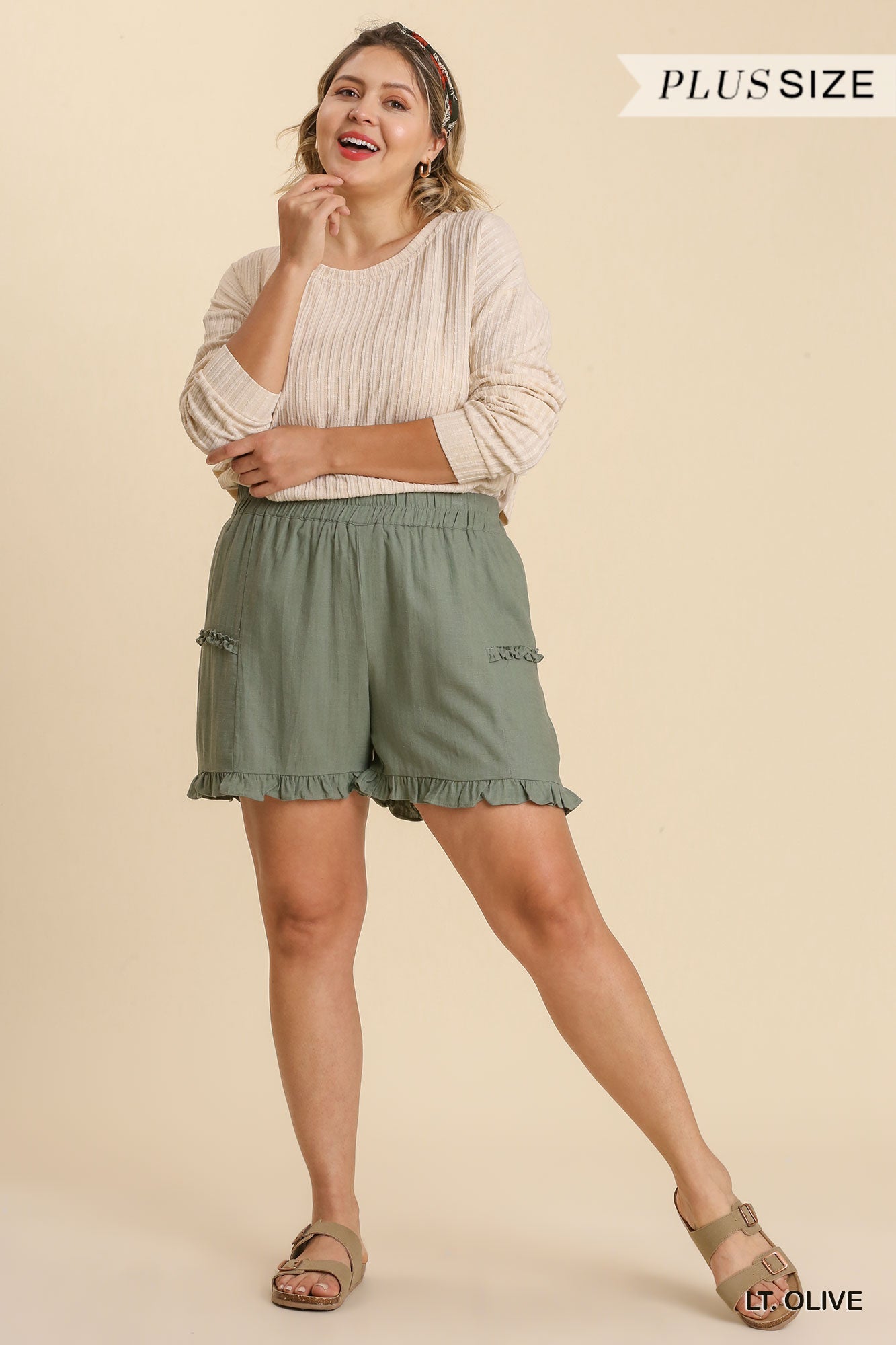 Linen Ruffle Hem Shorts