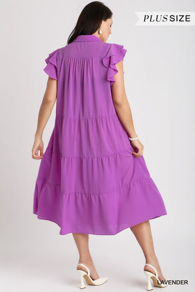 Ruffle Sleeve Tiered Midi Dress