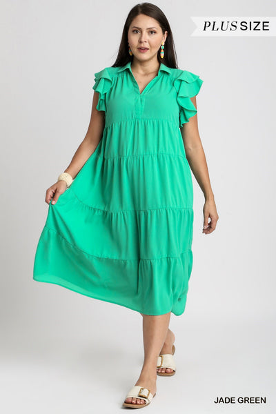 Ruffle Sleeve Tiered Midi Dress