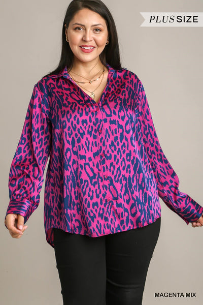 Satin Button Down Animal Print Shirt