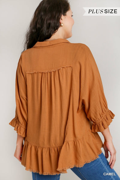 Linen Half Button Peplum Top