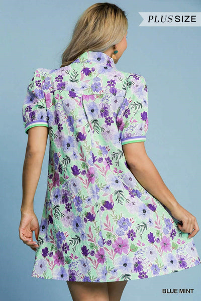 Floral Print High Neck Mini Dress