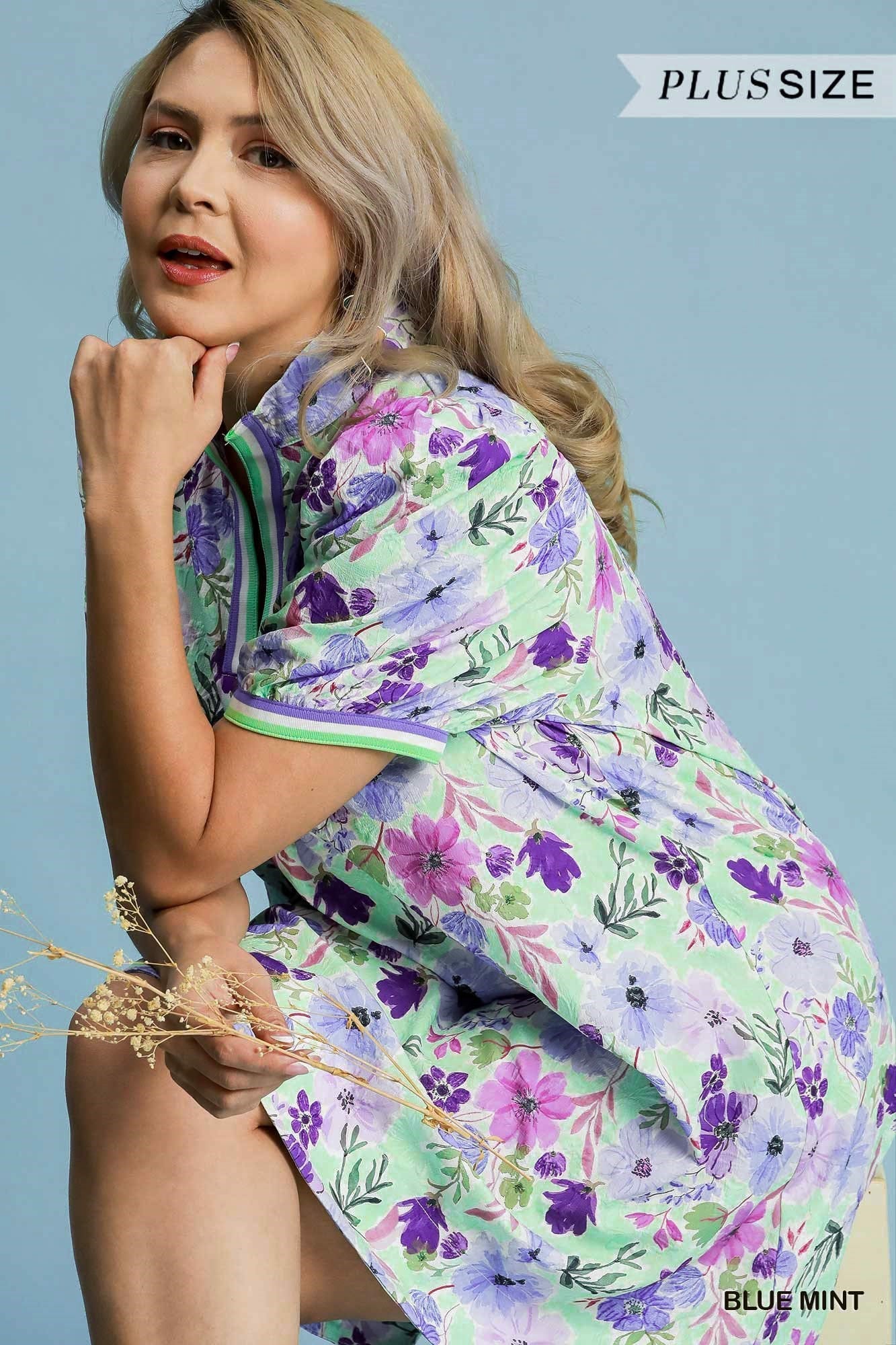 Floral Print High Neck Mini Dress