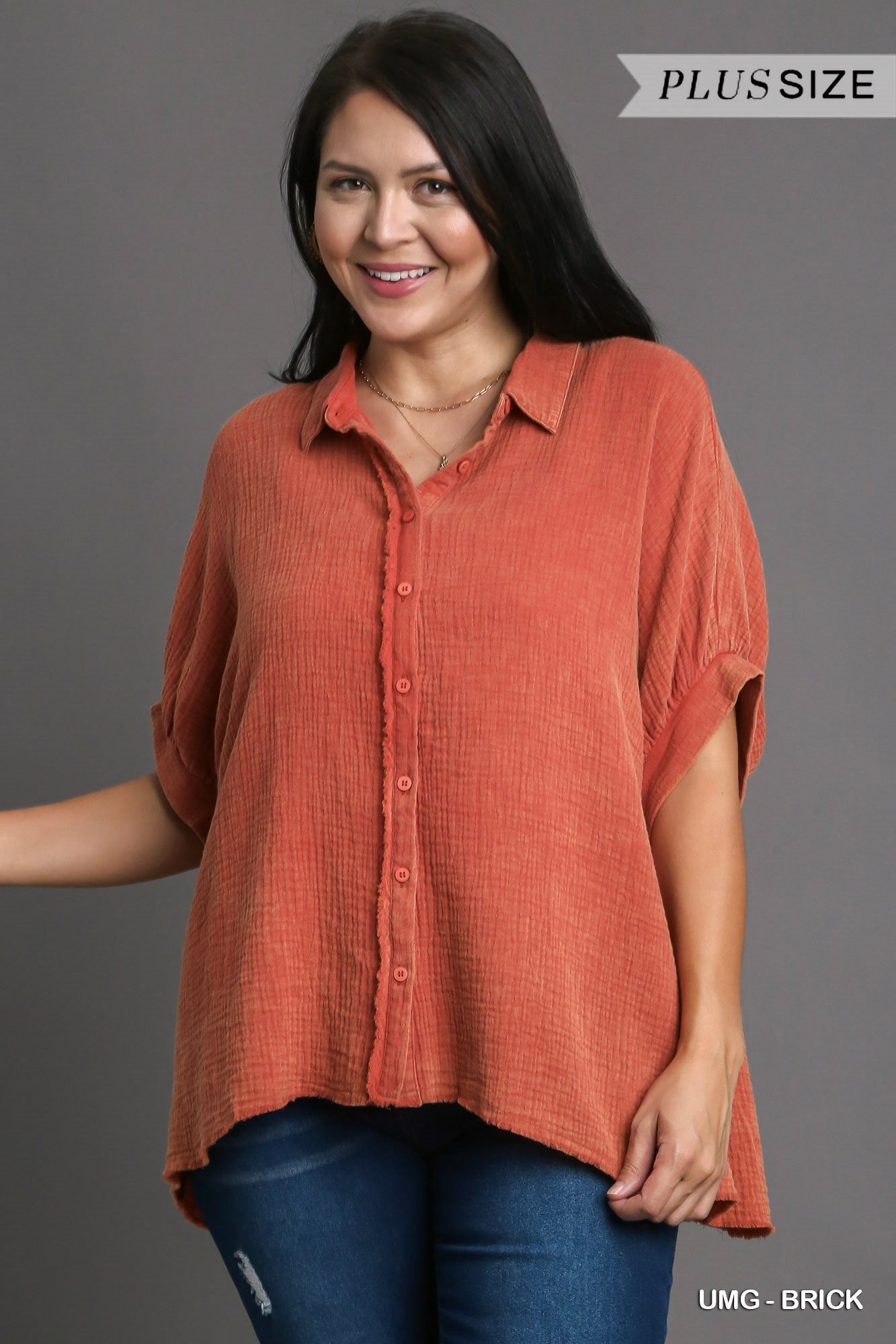 Mineral Wash Gauze Button Down Top
