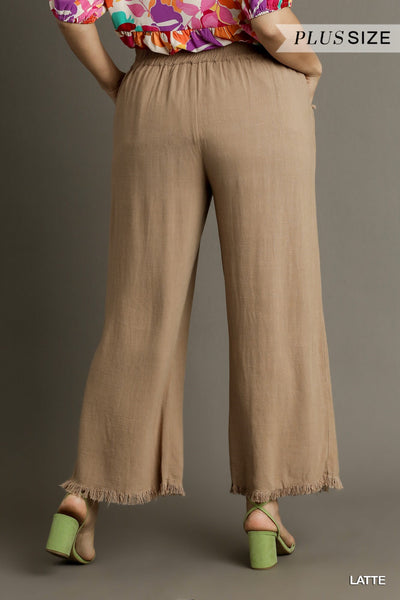 Linen Blend Frayed Hem Pant