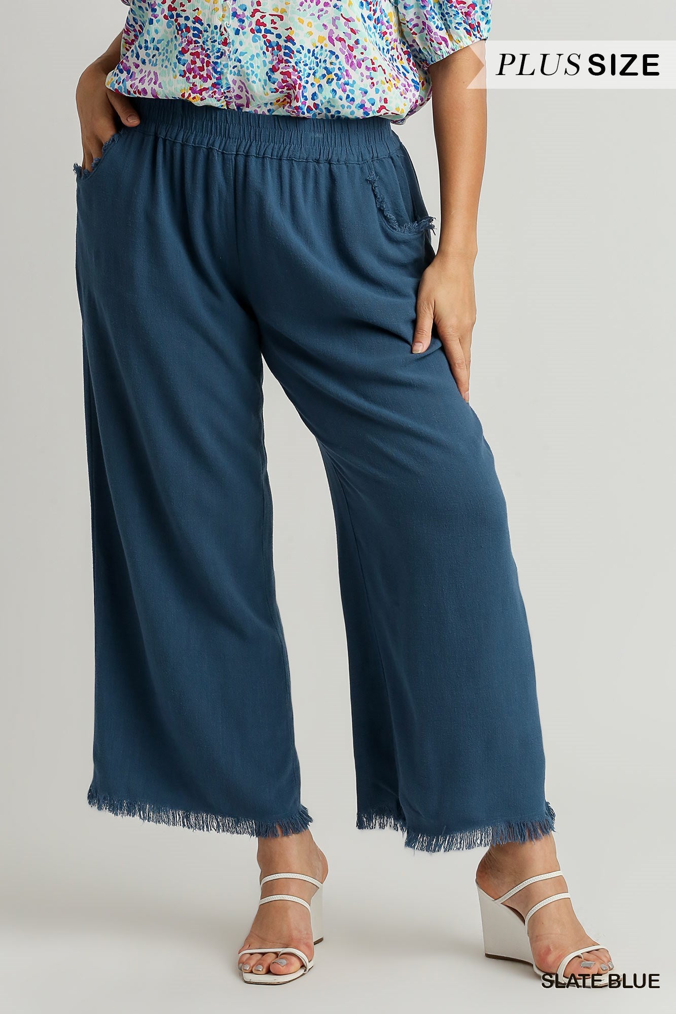 Linen Blend Frayed Hem Pant