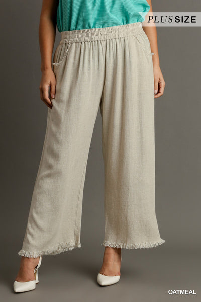 Linen Blend Frayed Hem Pant