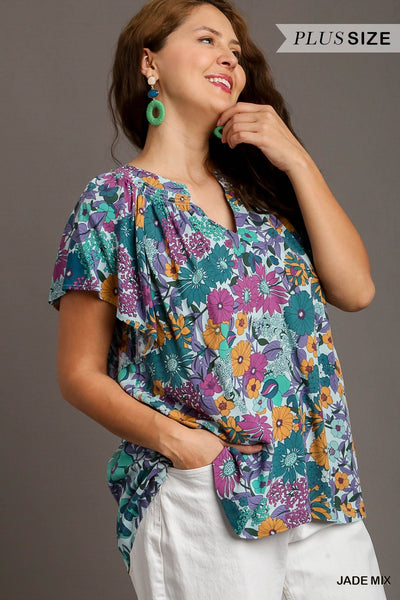 Floral Print Notch Neck Blouse