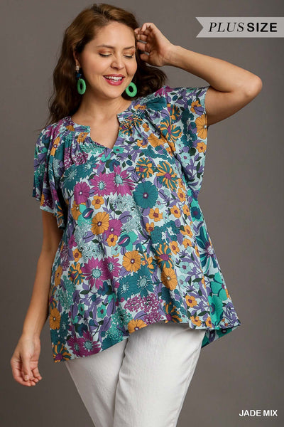 Floral Print Notch Neck Blouse