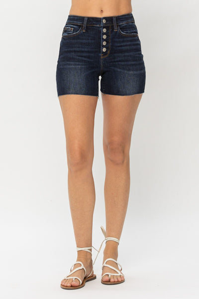 High Rise Button Fly Cut Off Shorts