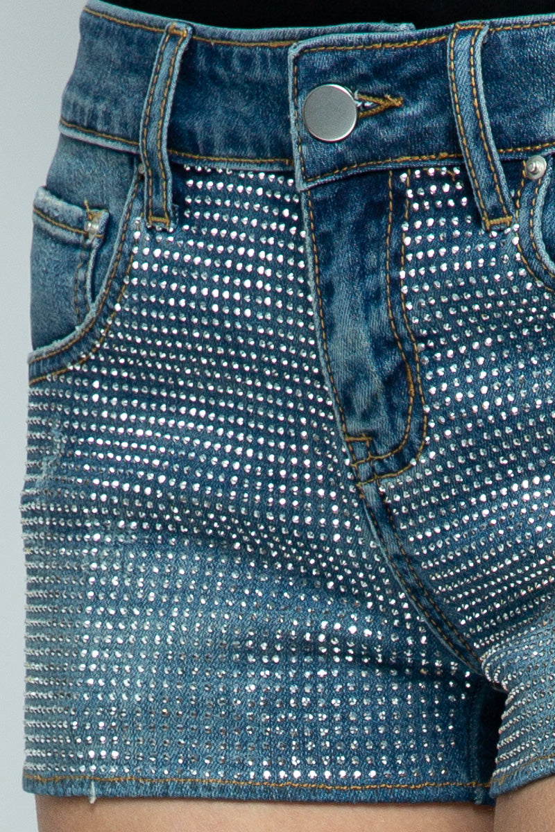 Studded 5 Pocket Denim Shorts