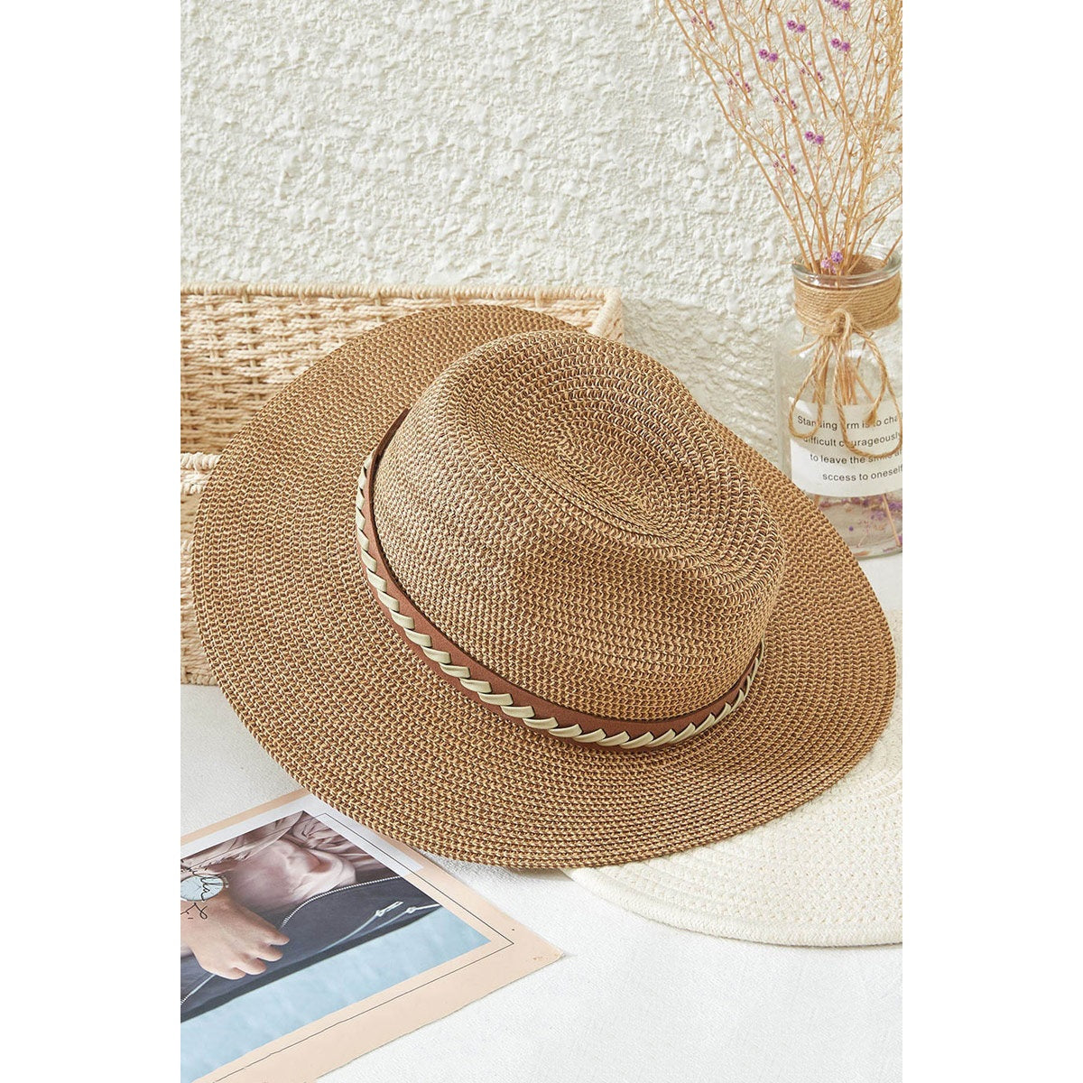 Two Tone Fedora Hat with Woven Trim