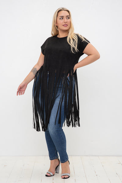 Suede Cropped Fringe Top