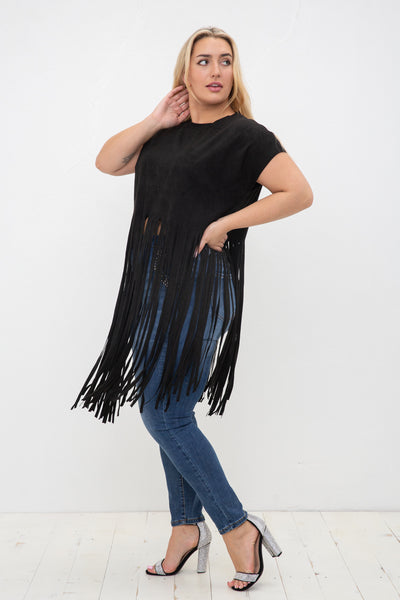 Suede Cropped Fringe Top