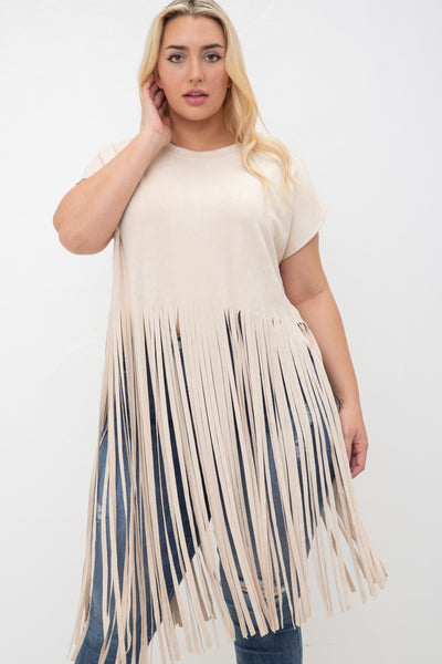 Suede Cropped Fringe Top