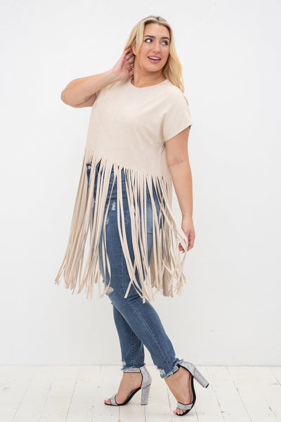 Suede Cropped Fringe Top