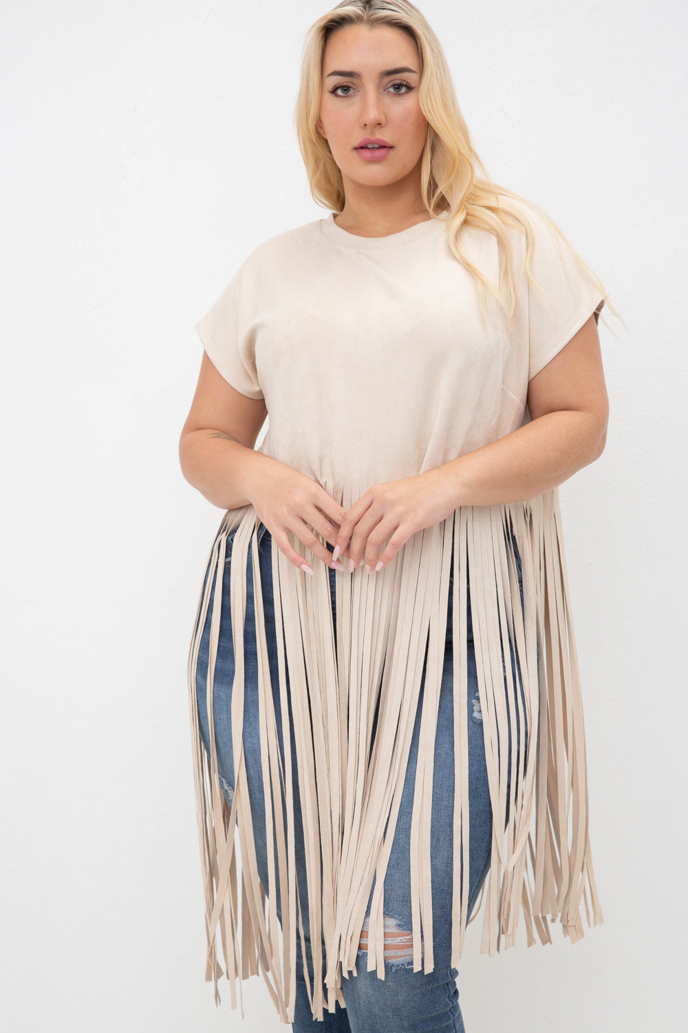 Suede Cropped Fringe Top