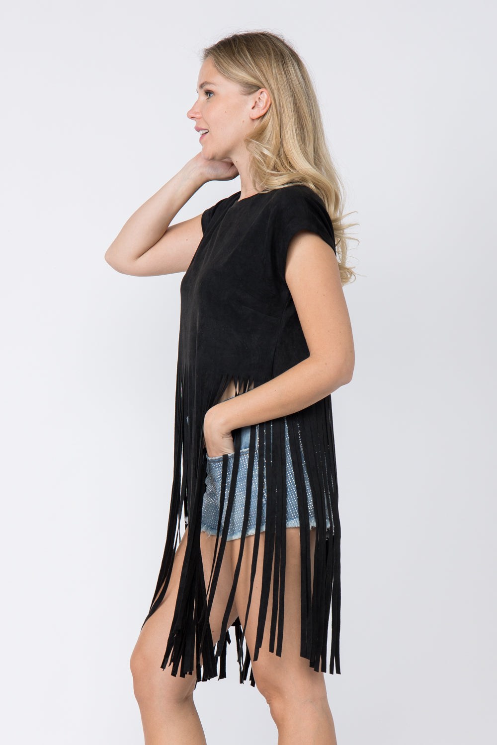 Suede Cropped Fringe Top