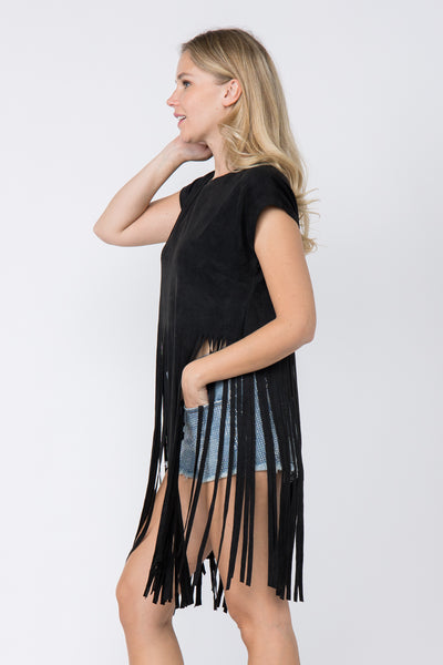 Suede Cropped Fringe Top