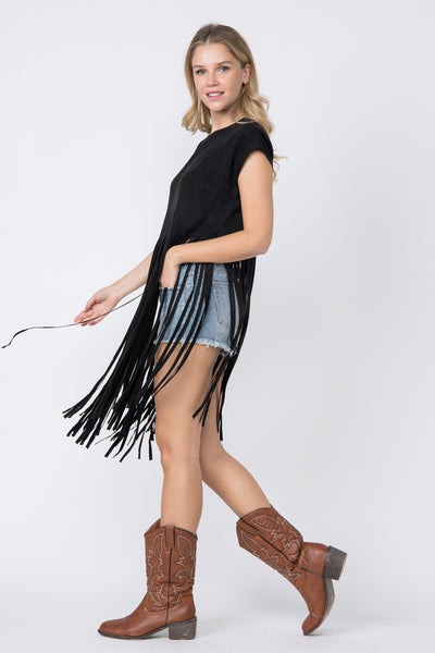 Suede Cropped Fringe Top