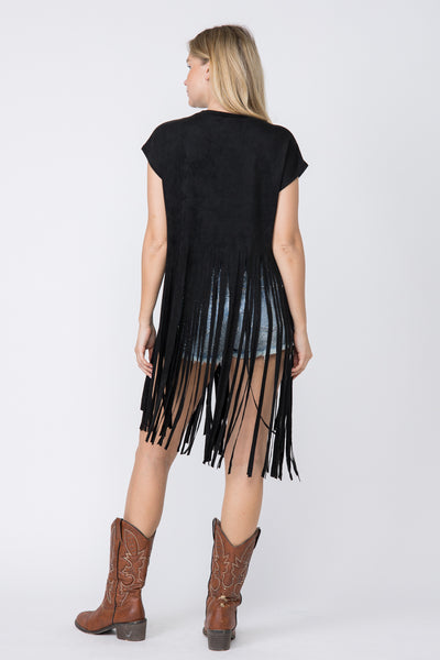 Suede Cropped Fringe Top