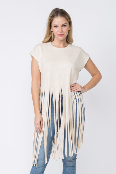 Suede Cropped Fringe Top