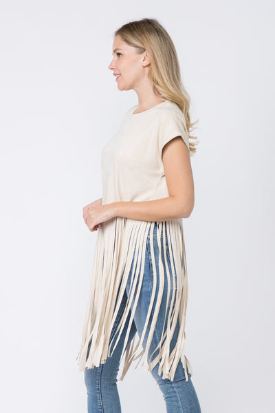 Suede Cropped Fringe Top