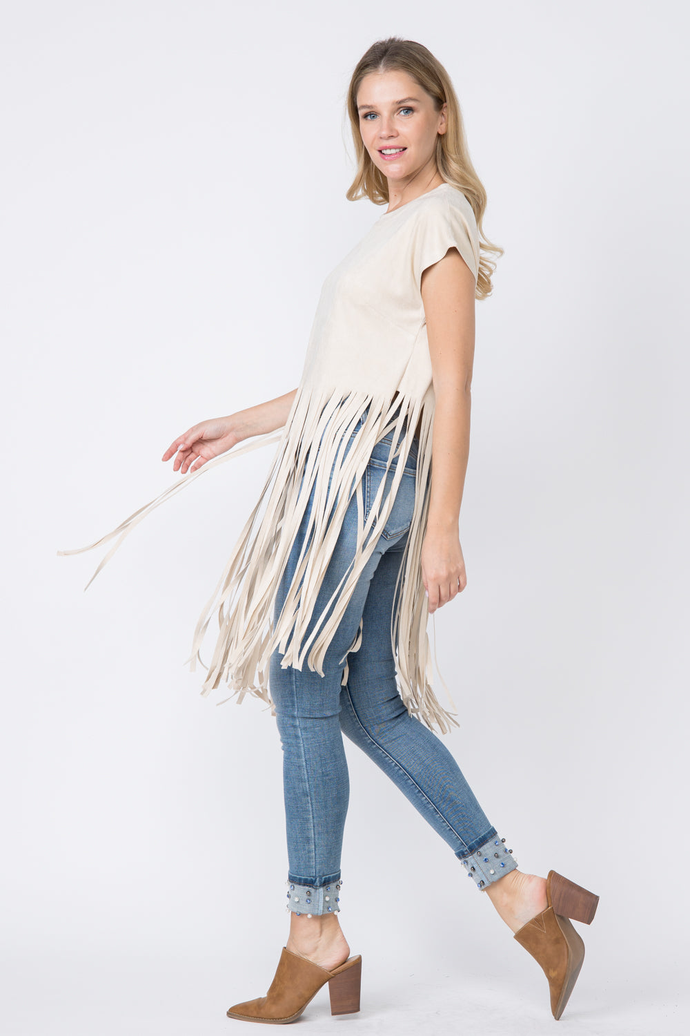 Suede Cropped Fringe Top