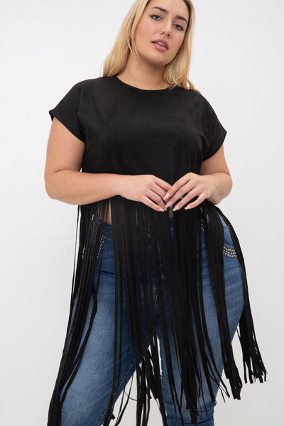 Suede Cropped Fringe Top