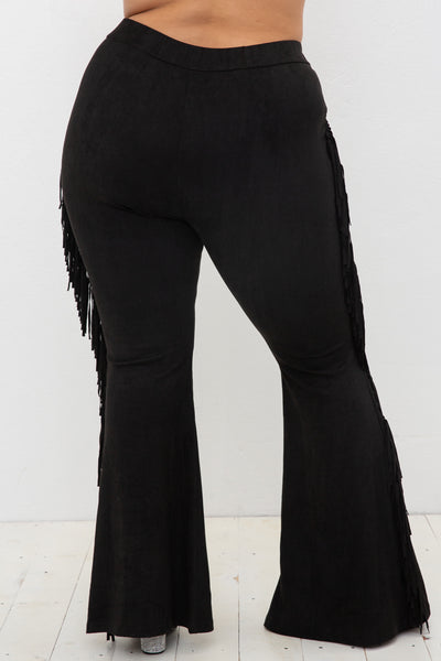 Suede Fringe Flare Pants