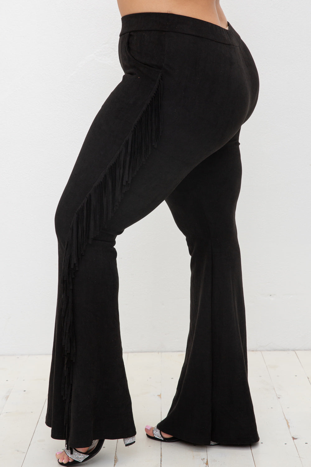 Suede Fringe Flare Pants