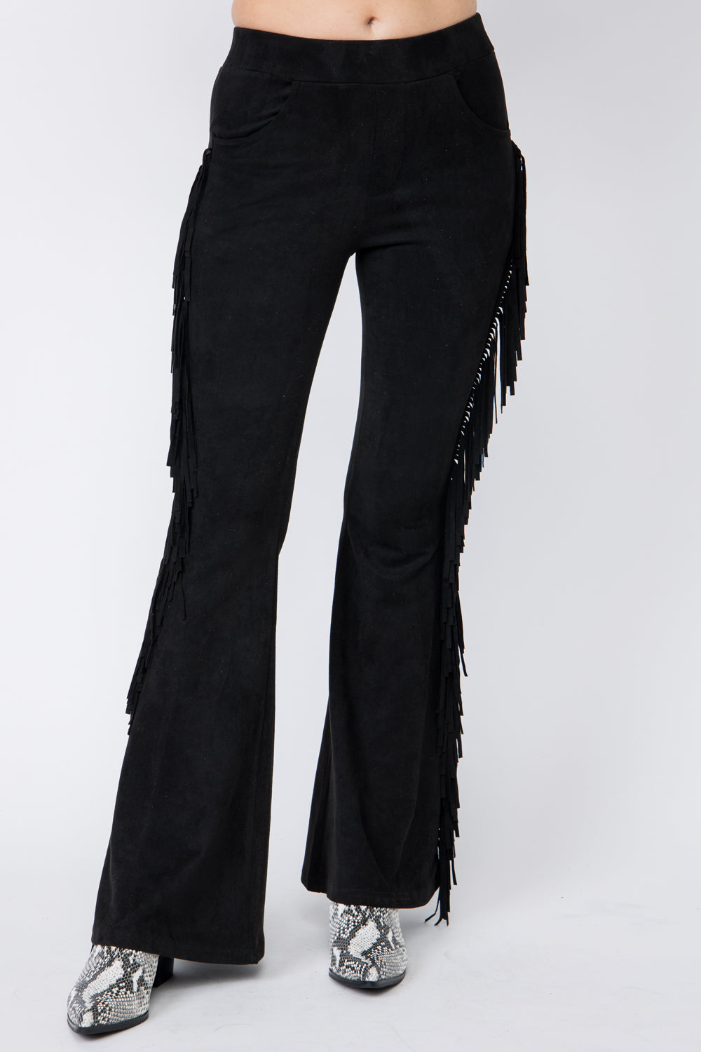 Suede Fringe Flare Pants