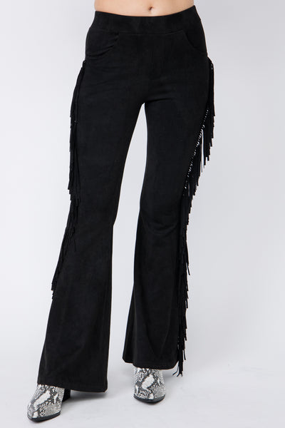 Suede Fringe Flare Pants