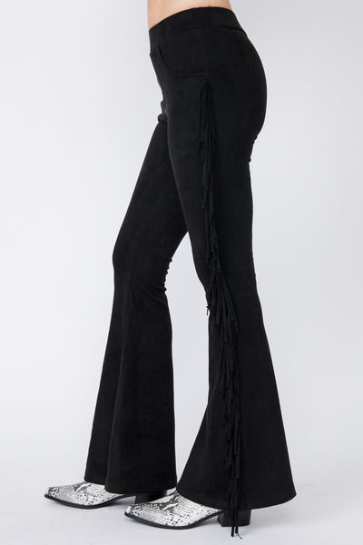 Suede Fringe Flare Pants