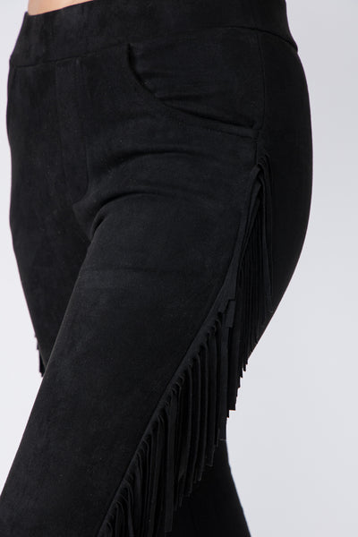 Suede Fringe Flare Pants