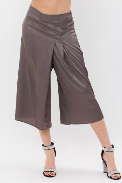 Pleated Satin Wide Leg Pants