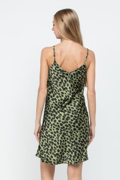 Satin Animal Print Drawstring Dress